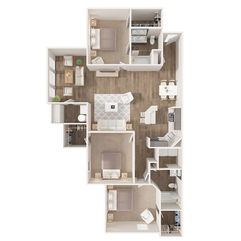 3 Bed With Sunroom Floor Plan at Puller Place Apartments, Jacksonville, NC